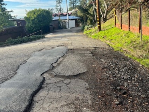 Badly broken street pavement